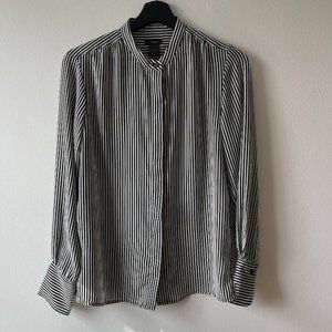 Black and White Striped Button Down Blouse